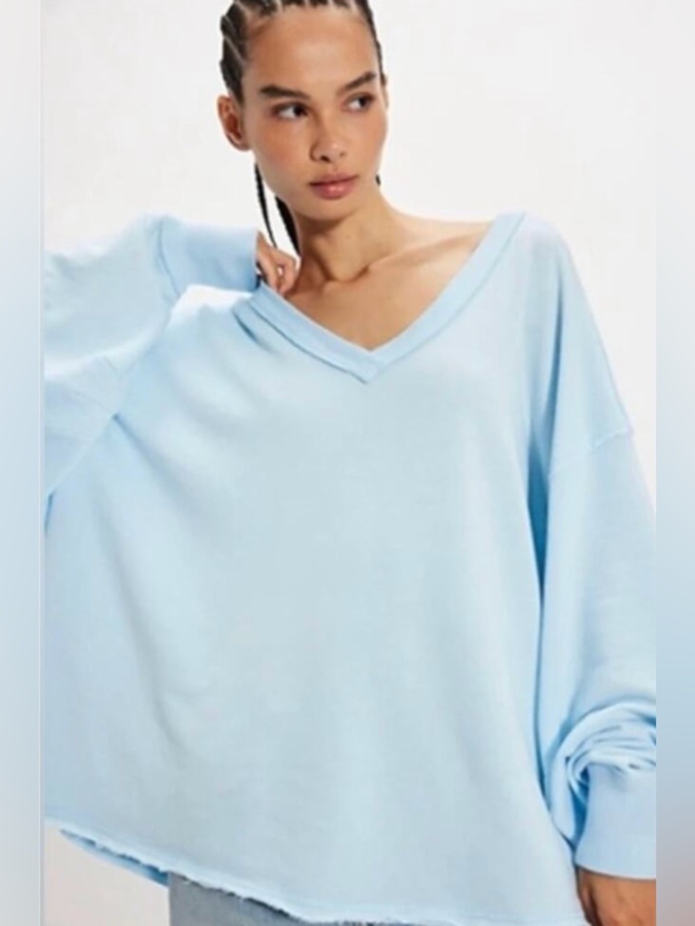 New Free People Venice V-Neck Sweatshirt In Blue Size Small